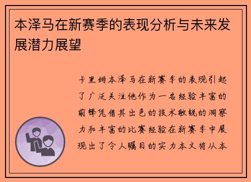 本泽马在新赛季的表现分析与未来发展潜力展望