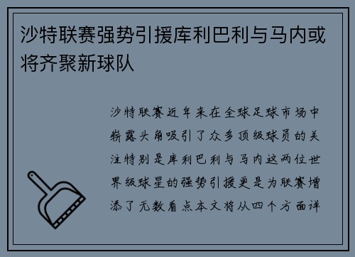 沙特联赛强势引援库利巴利与马内或将齐聚新球队