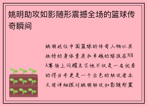 姚明助攻如影随形震撼全场的篮球传奇瞬间